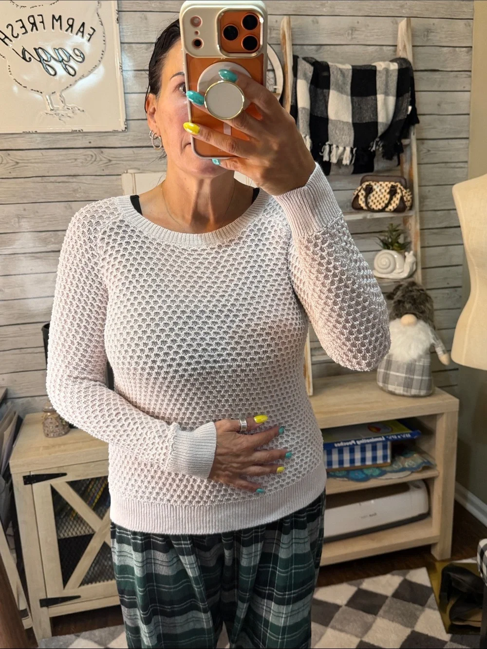 LOFT Women's Light Pink Textured Crewneck Sweater